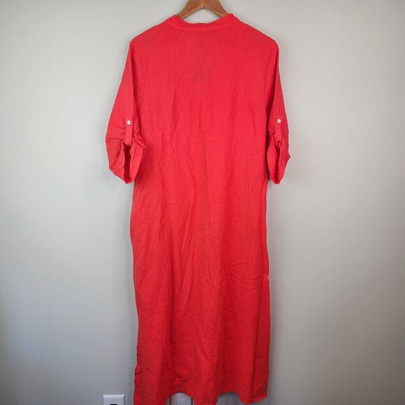 NWT Francesca Bettini Made In Italy Shirt Dress Red Linen Blend Pockets Size M - Picture 7 of 10
